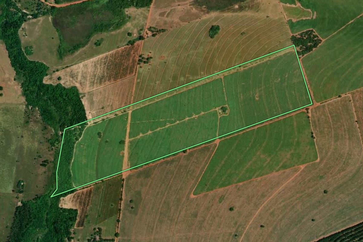 Imagem de satélite do imóvel rural em Marilena (PR), com o contorno declarado no CAR desenhado por cima.