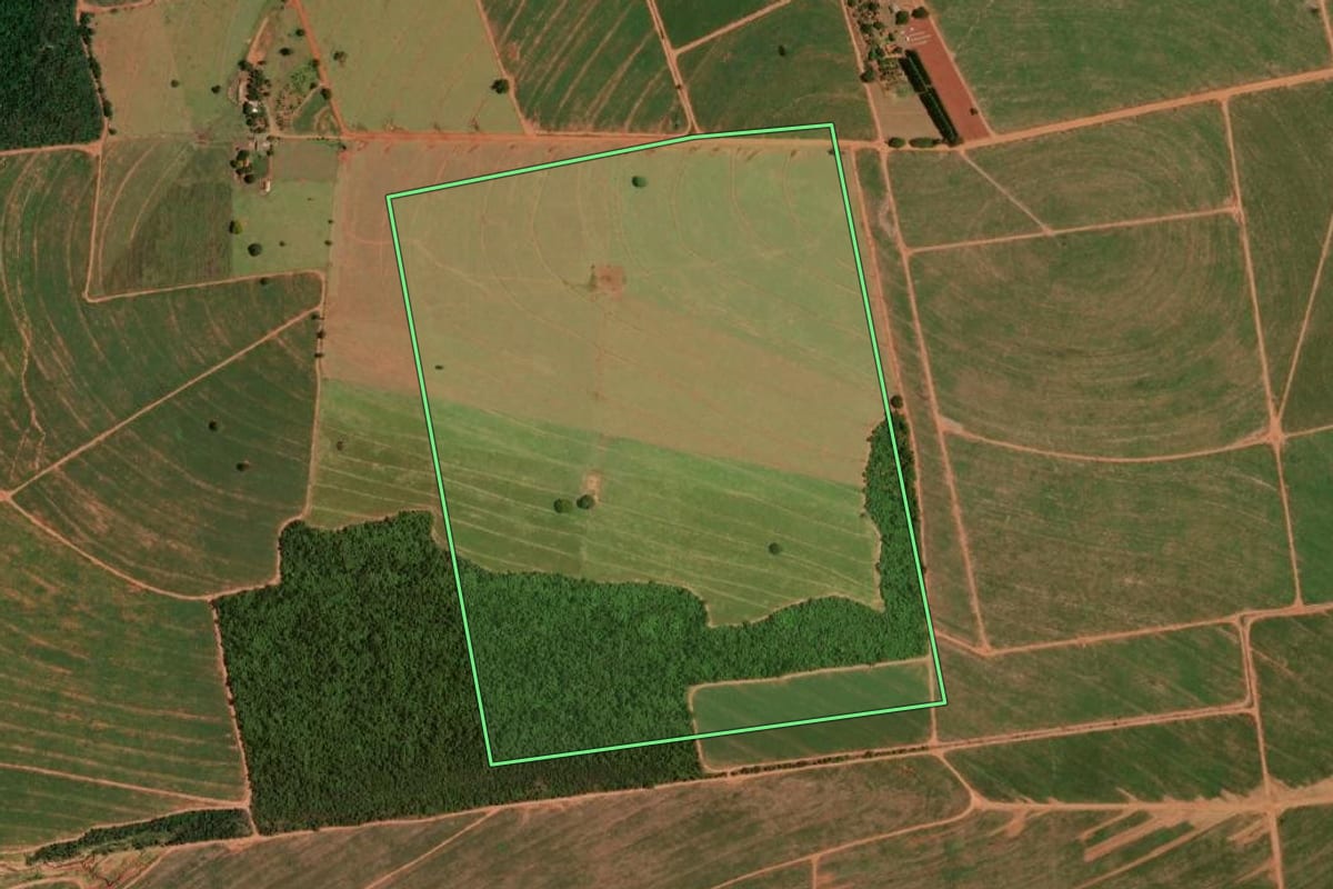 Imagem de satélite do imóvel rural em Marilena (PR), com o contorno declarado no CAR desenhado por cima.