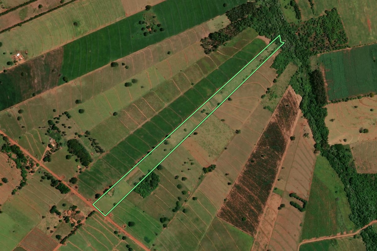 Imagem de satélite do imóvel rural em Marilena (PR), com o contorno declarado no CAR desenhado por cima.