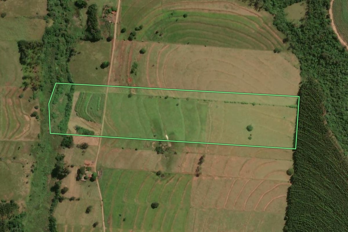 Imagem de satélite do imóvel rural em Mariluz (PR), com o contorno declarado no CAR desenhado por cima.