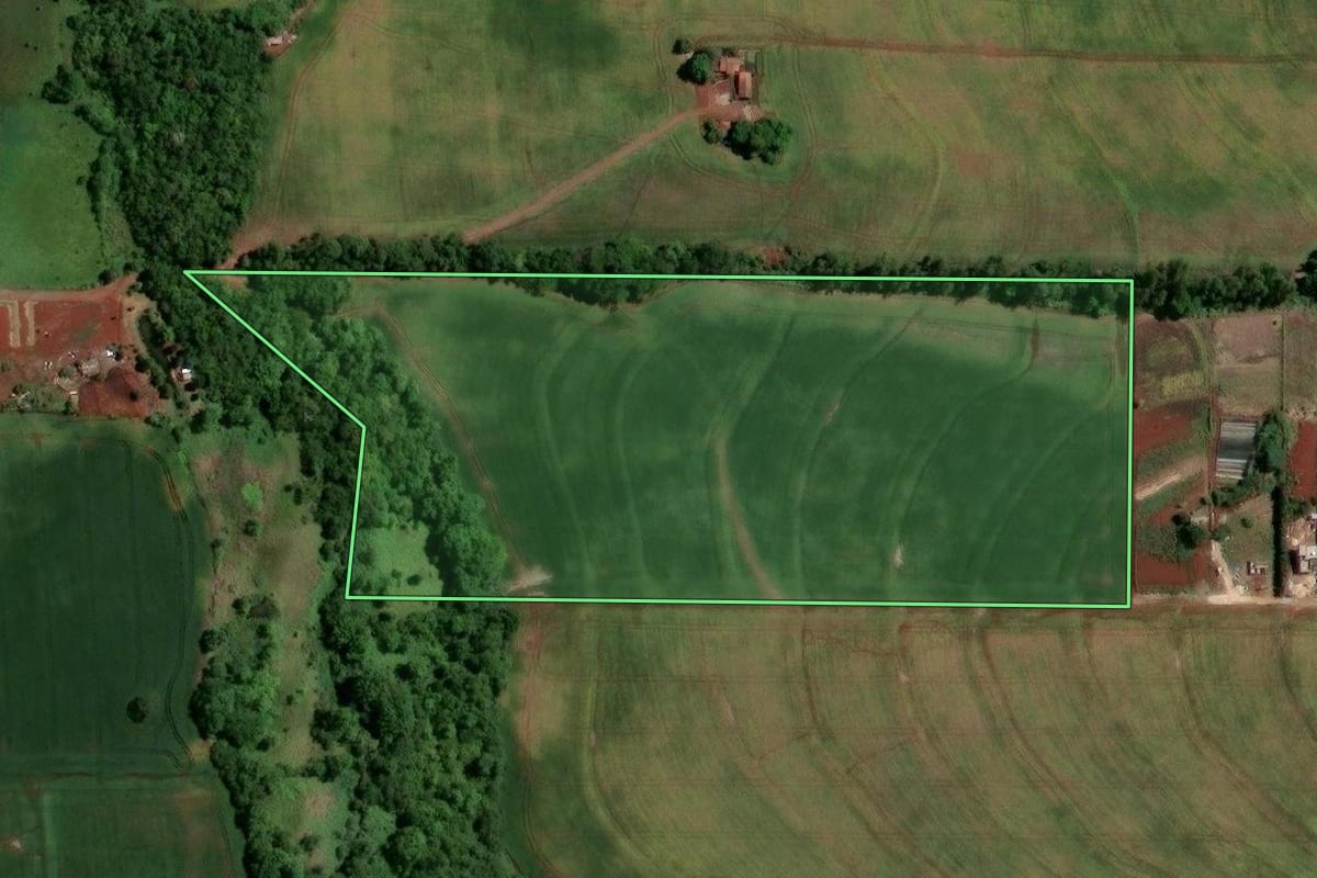 Imagem de satélite do imóvel rural em Maringá (PR), com o contorno declarado no CAR desenhado por cima.