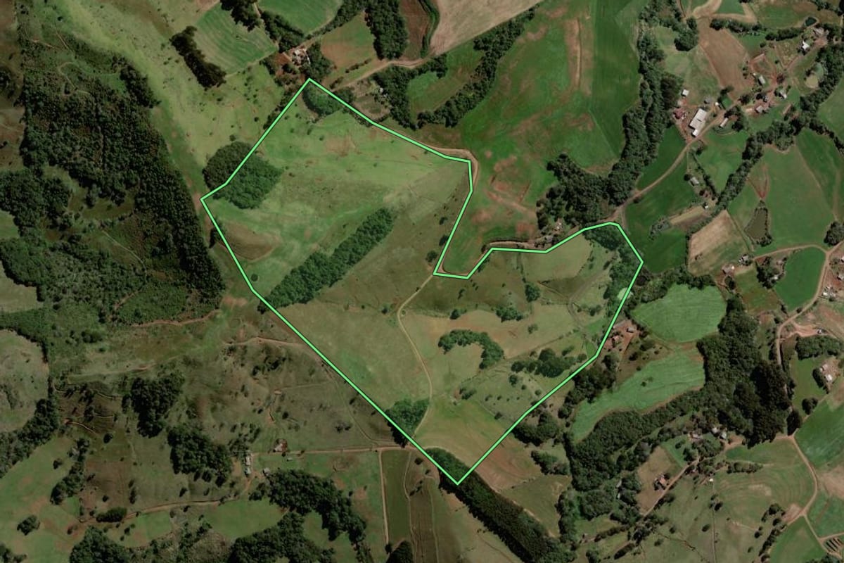 Imagem de satélite do imóvel rural em Mariópolis (PR), com o contorno declarado no CAR desenhado por cima.