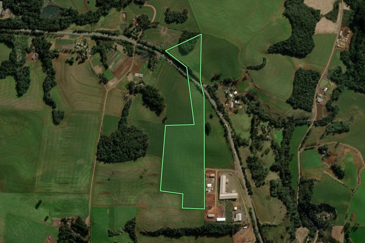 Imagem de satélite do imóvel rural em Mariópolis (PR), com o contorno declarado no CAR desenhado por cima.