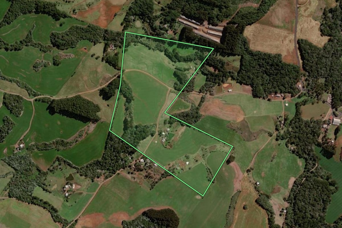 Imagem de satélite do imóvel rural em Mariópolis (PR), com o contorno declarado no CAR desenhado por cima.