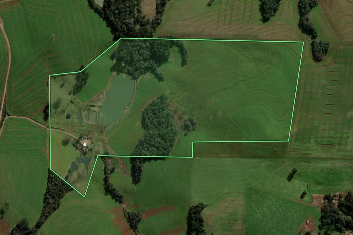 Imagem de satélite do imóvel rural em Mariópolis (PR), com o contorno declarado no CAR desenhado por cima.