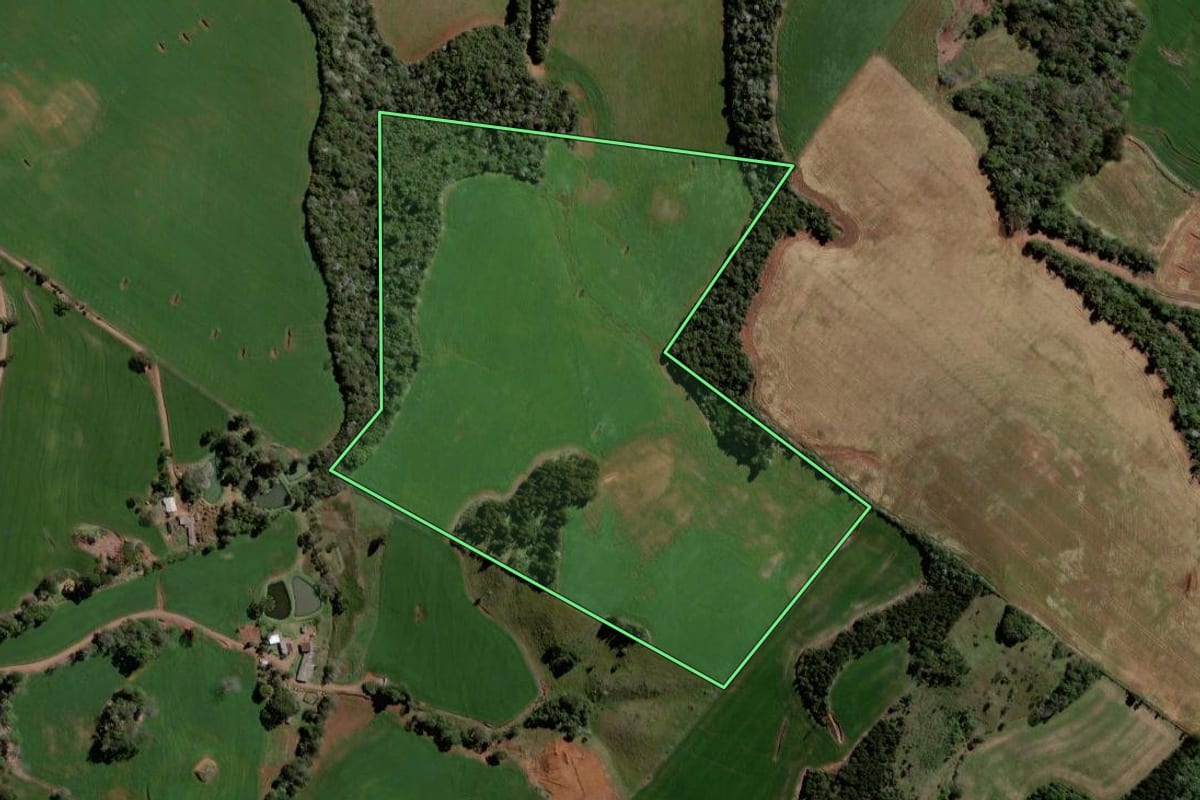 Imagem de satélite do imóvel rural em Mariópolis (PR), com o contorno declarado no CAR desenhado por cima.