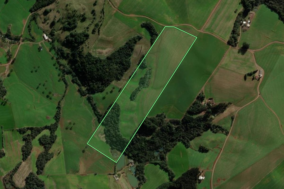 Imagem de satélite do imóvel rural em Mariópolis (PR), com o contorno declarado no CAR desenhado por cima.