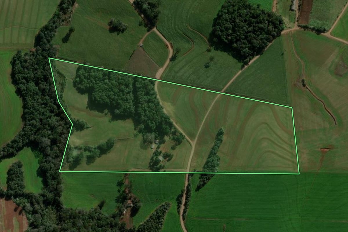Imagem de satélite do imóvel rural em Mariópolis (PR), com o contorno declarado no CAR desenhado por cima.