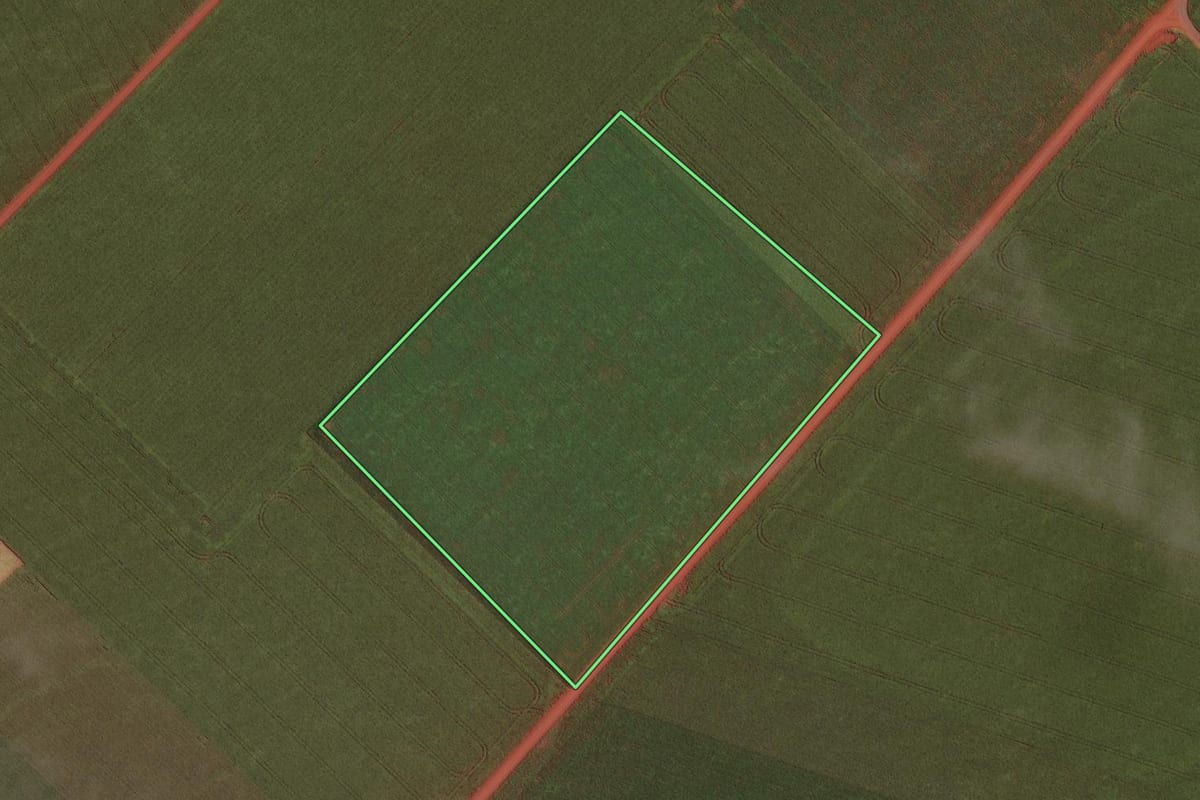 Imagem de satélite do imóvel rural em Maripá (PR), com o contorno declarado no CAR desenhado por cima.
