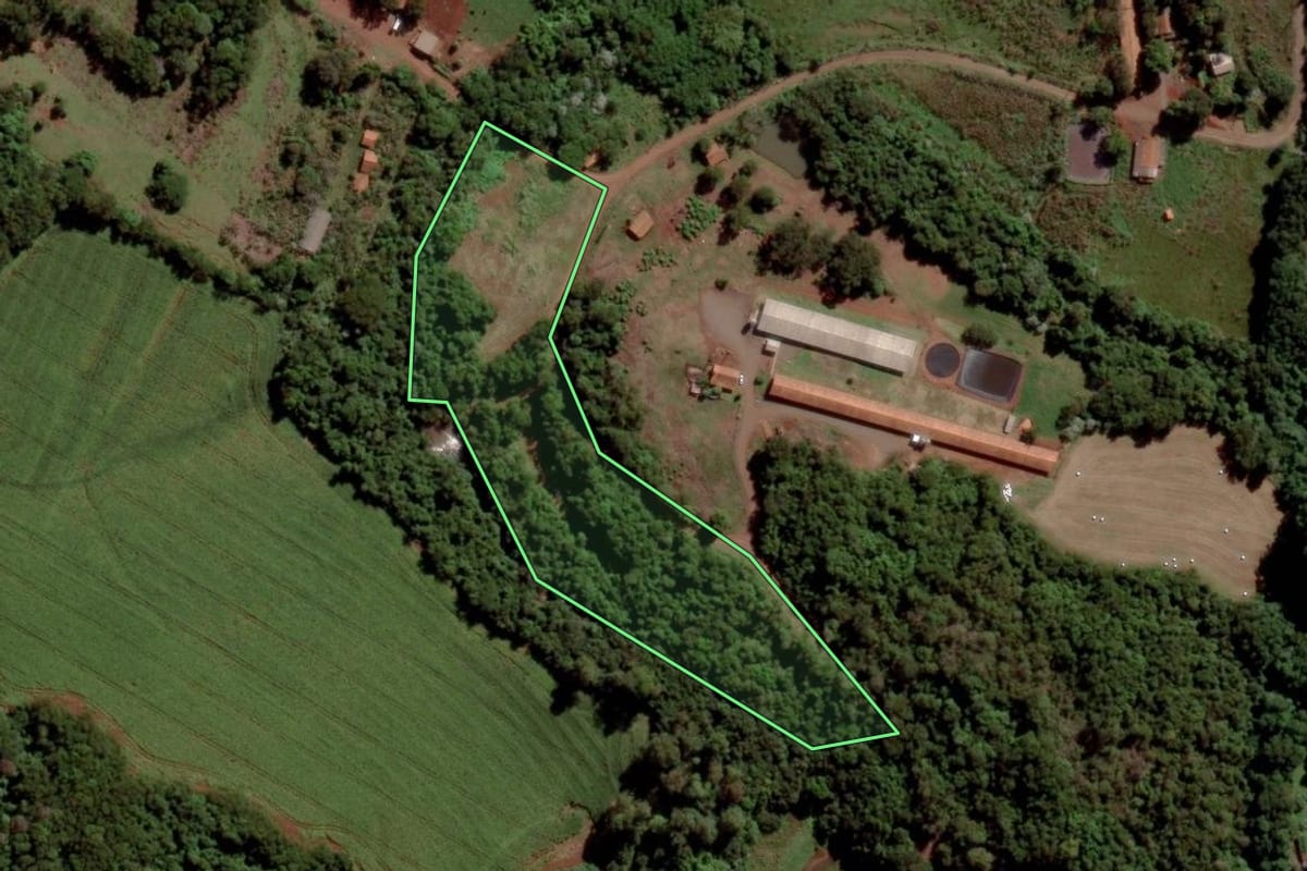 Imagem de satélite do imóvel rural em Maripá (PR), com o contorno declarado no CAR desenhado por cima.