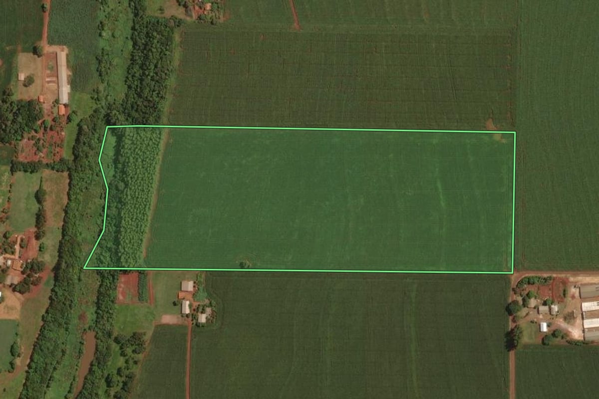 Imagem de satélite do imóvel rural em Maripá (PR), com o contorno declarado no CAR desenhado por cima.