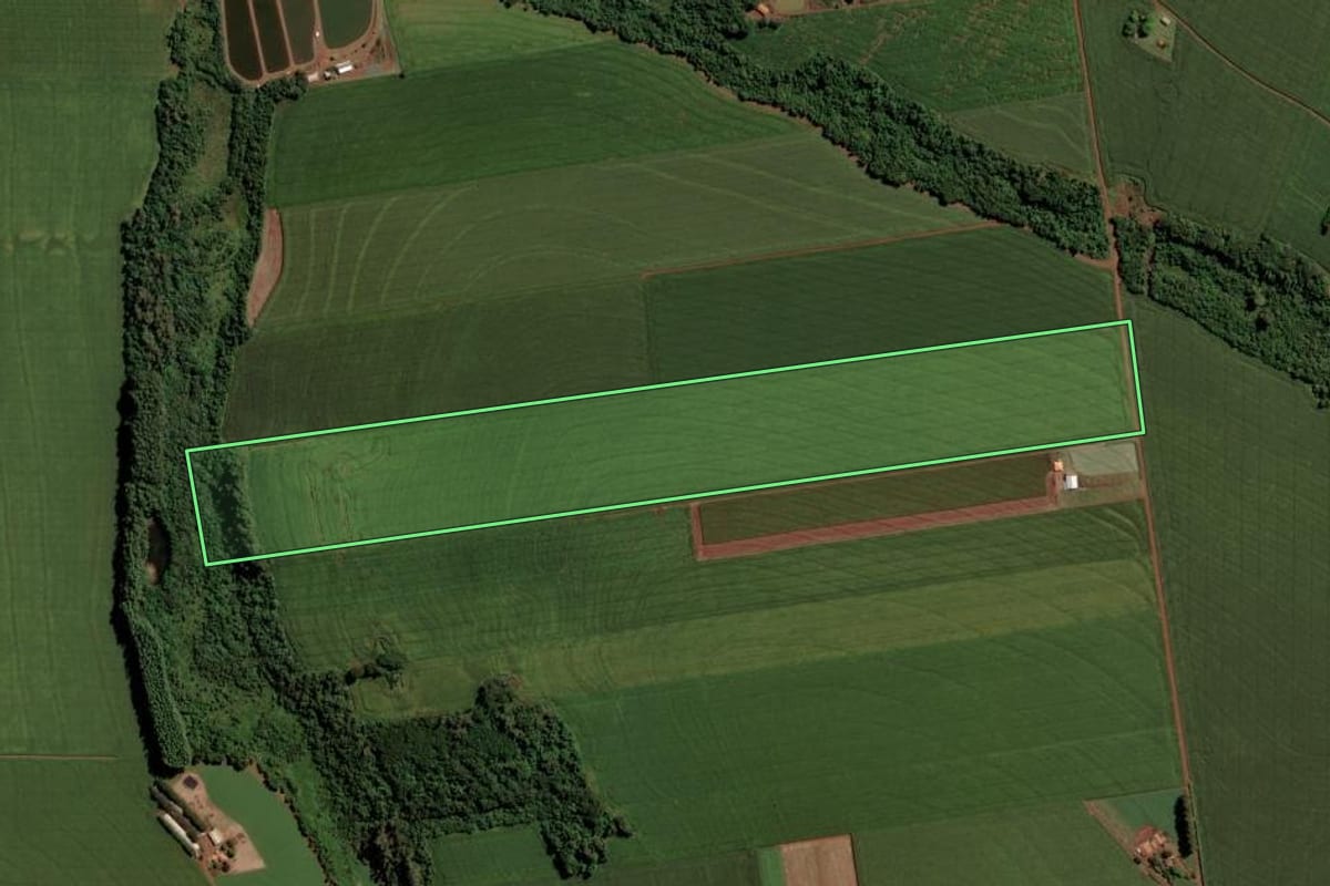 Imagem de satélite do imóvel rural em Maripá (PR), com o contorno declarado no CAR desenhado por cima.