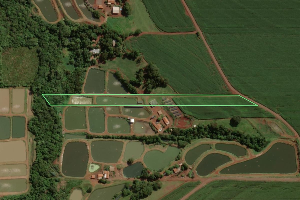 Imagem de satélite do imóvel rural em Maripá (PR), com o contorno declarado no CAR desenhado por cima.