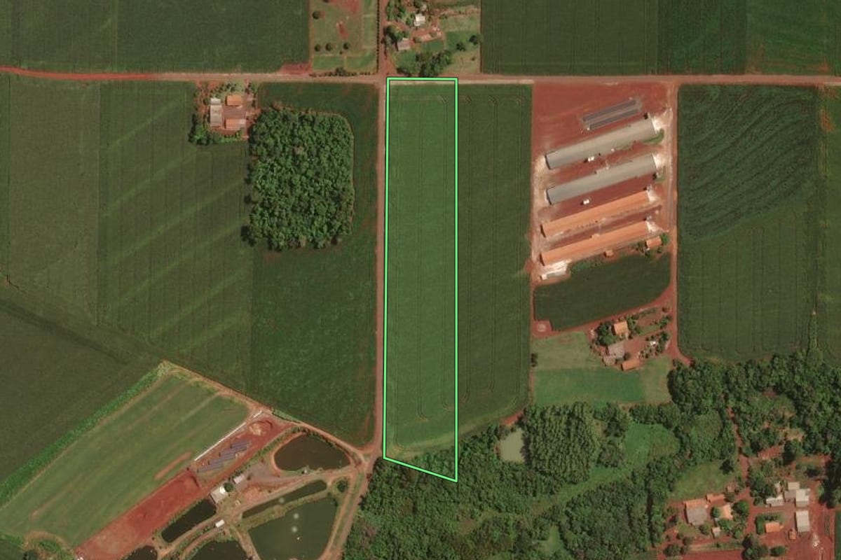 Imagem de satélite do imóvel rural em Maripá (PR), com o contorno declarado no CAR desenhado por cima.