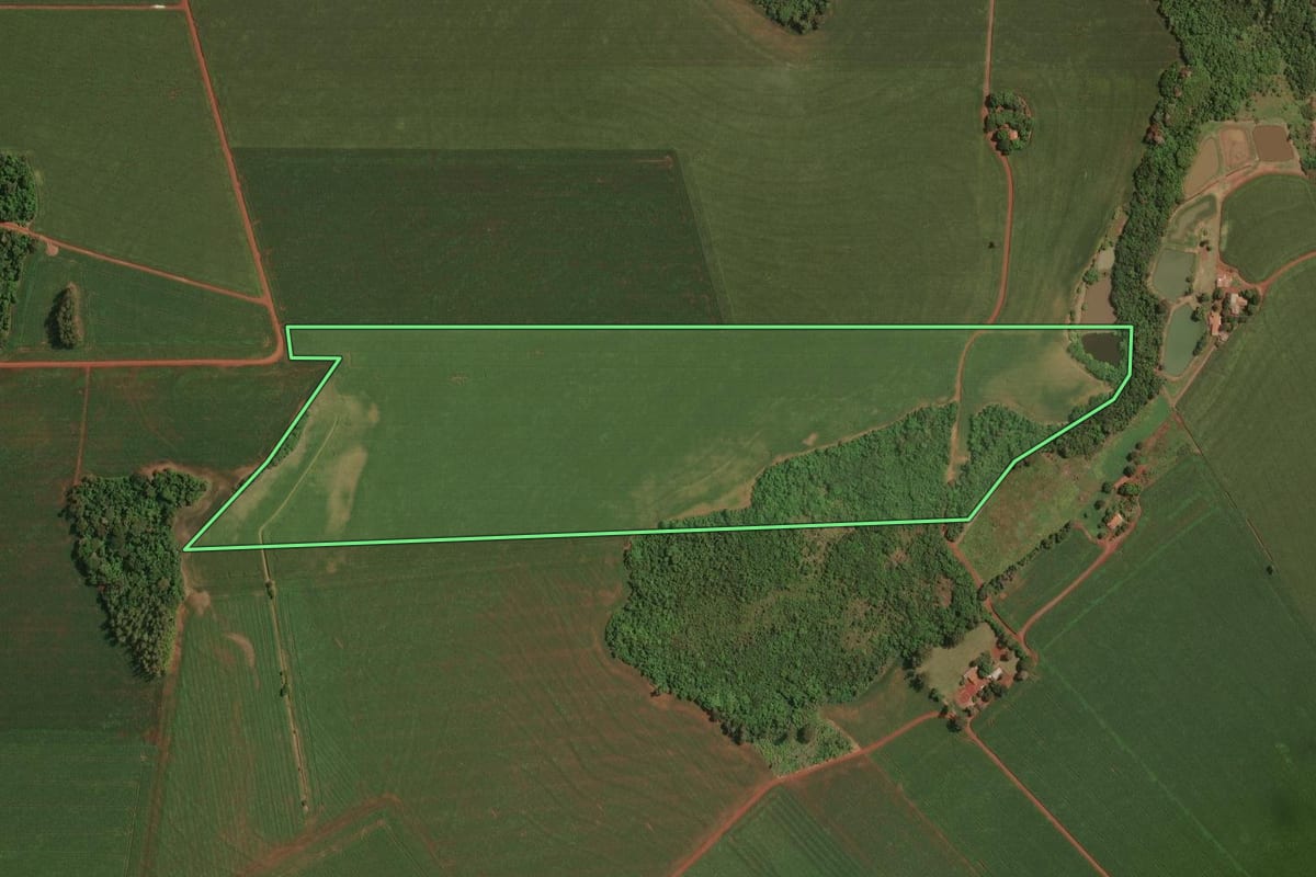 Imagem de satélite do imóvel rural em Maripá (PR), com o contorno declarado no CAR desenhado por cima.