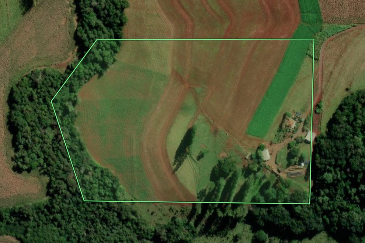 Imagem de satélite do imóvel rural em Maripá (PR), com o contorno declarado no CAR desenhado por cima.