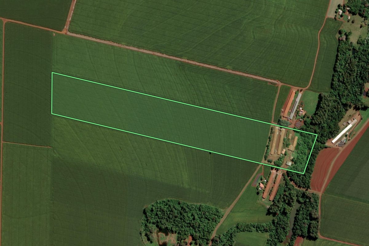 Imagem de satélite do imóvel rural em Maripá (PR), com o contorno declarado no CAR desenhado por cima.