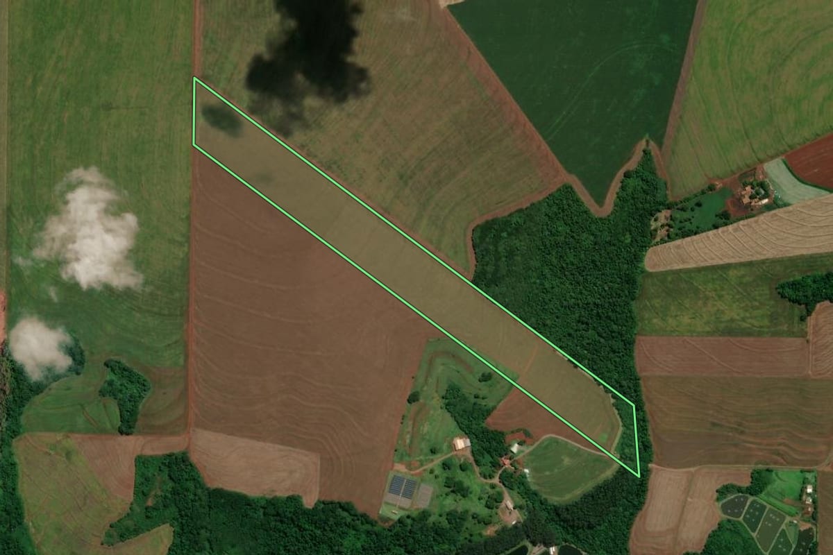 Imagem de satélite do imóvel rural em Maripá (PR), com o contorno declarado no CAR desenhado por cima.