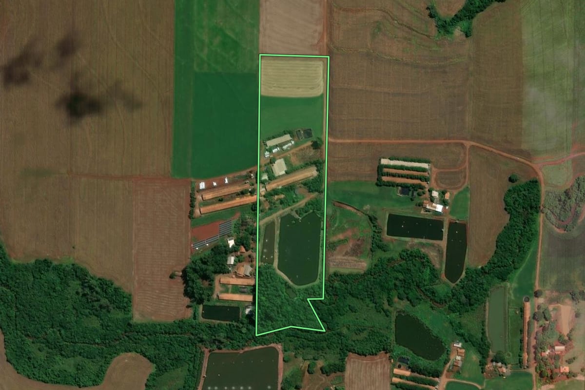 Imagem de satélite do imóvel rural em Maripá (PR), com o contorno declarado no CAR desenhado por cima.