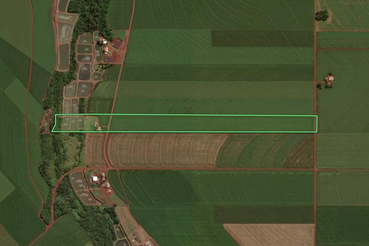 Imagem de satélite do imóvel rural em Maripá (PR), com o contorno declarado no CAR desenhado por cima.