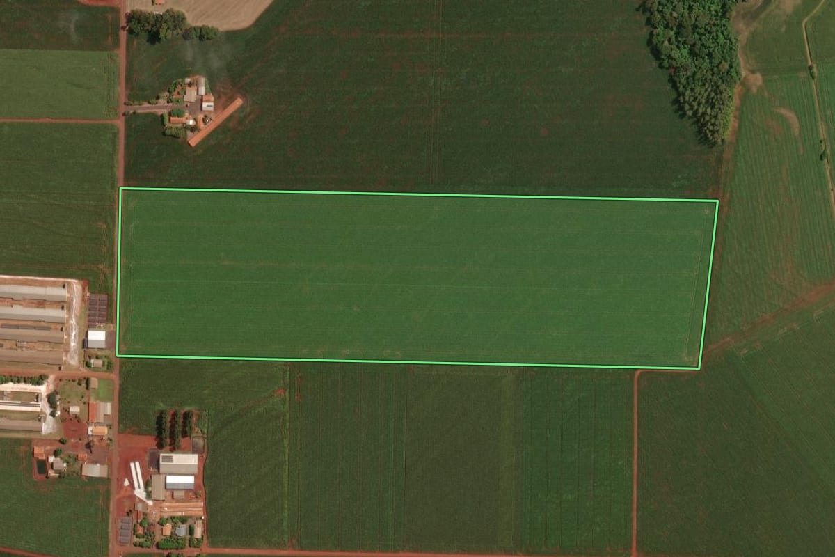 Imagem de satélite do imóvel rural em Maripá (PR), com o contorno declarado no CAR desenhado por cima.