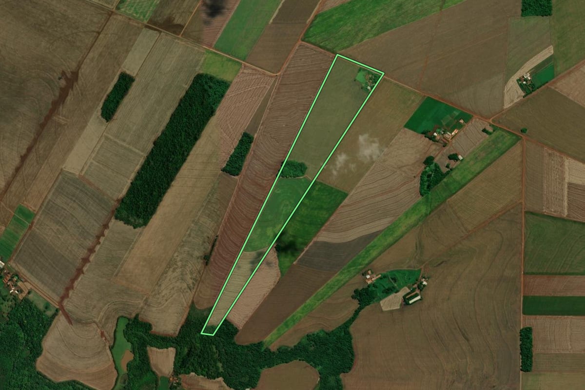 Imagem de satélite do imóvel rural em Maripá (PR), com o contorno declarado no CAR desenhado por cima.