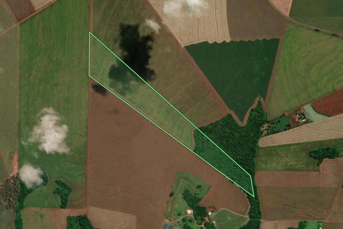 Imagem de satélite do imóvel rural em Maripá (PR), com o contorno declarado no CAR desenhado por cima.
