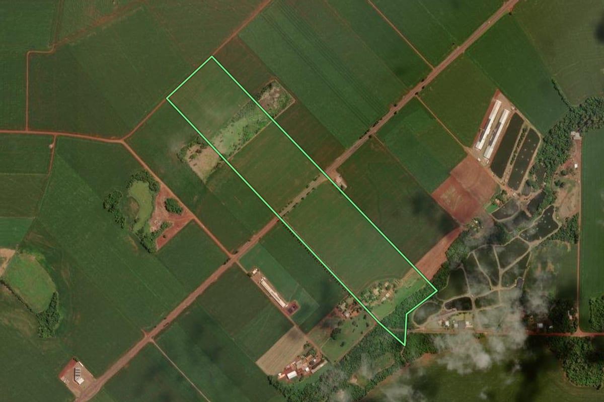 Imagem de satélite do imóvel rural em Maripá (PR), com o contorno declarado no CAR desenhado por cima.