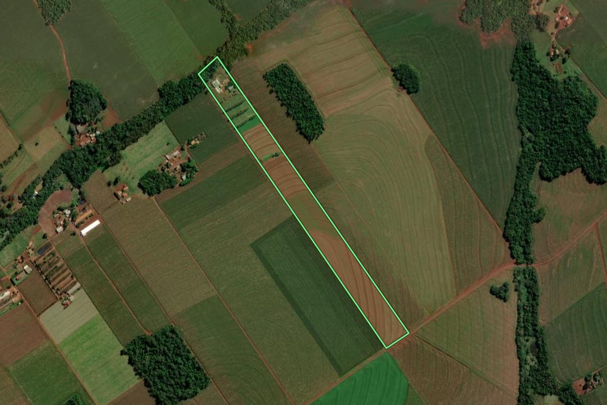 Imagem de satélite do imóvel rural em Maripá (PR), com o contorno declarado no CAR desenhado por cima.