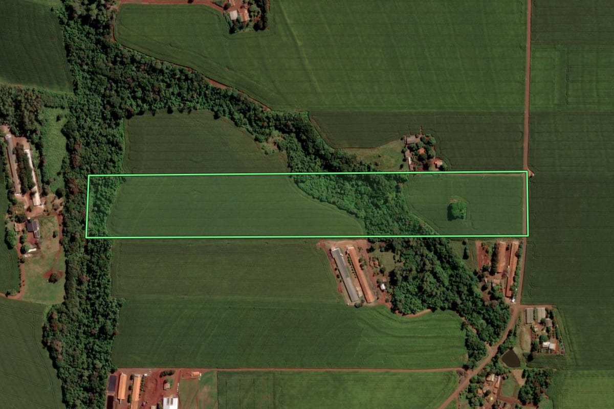 Imagem de satélite do imóvel rural em Maripá (PR), com o contorno declarado no CAR desenhado por cima.