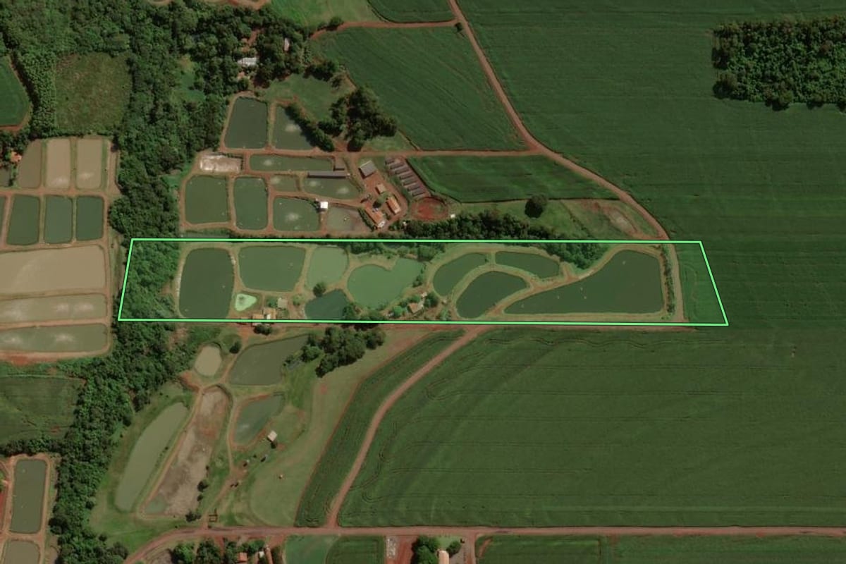 Imagem de satélite do imóvel rural em Maripá (PR), com o contorno declarado no CAR desenhado por cima.
