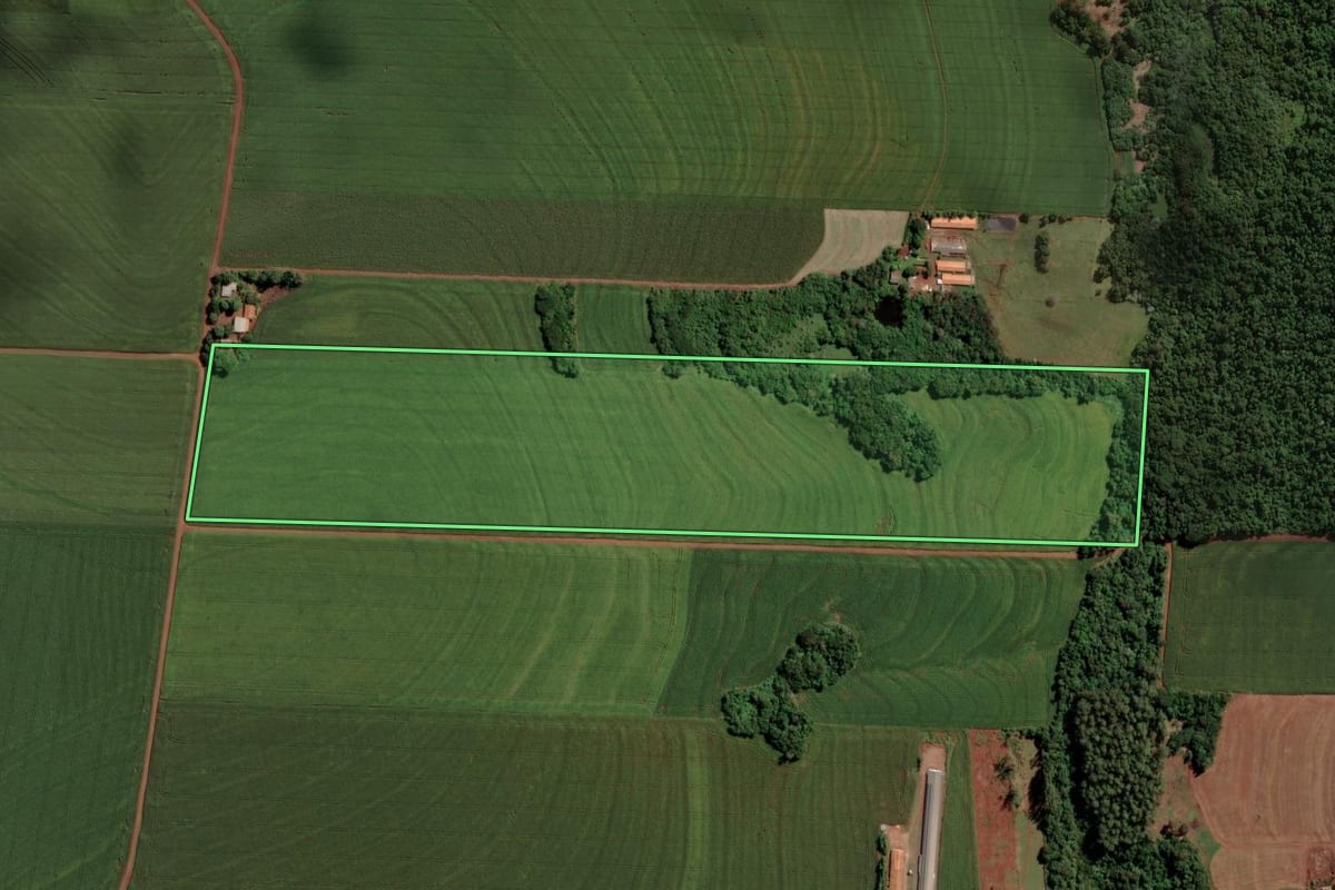 Imagem de satélite do imóvel rural em Maripá (PR), com o contorno declarado no CAR desenhado por cima.