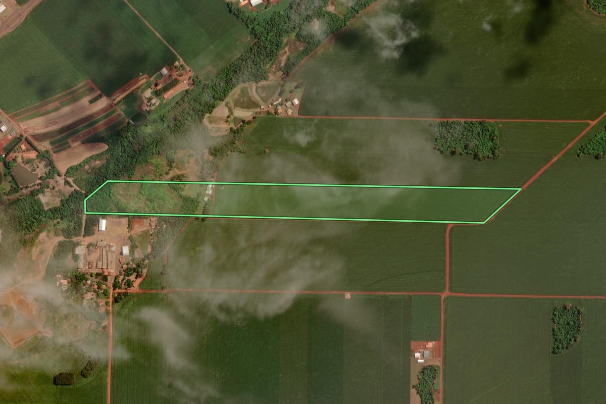 Imagem de satélite do imóvel rural em Maripá (PR), com o contorno declarado no CAR desenhado por cima.