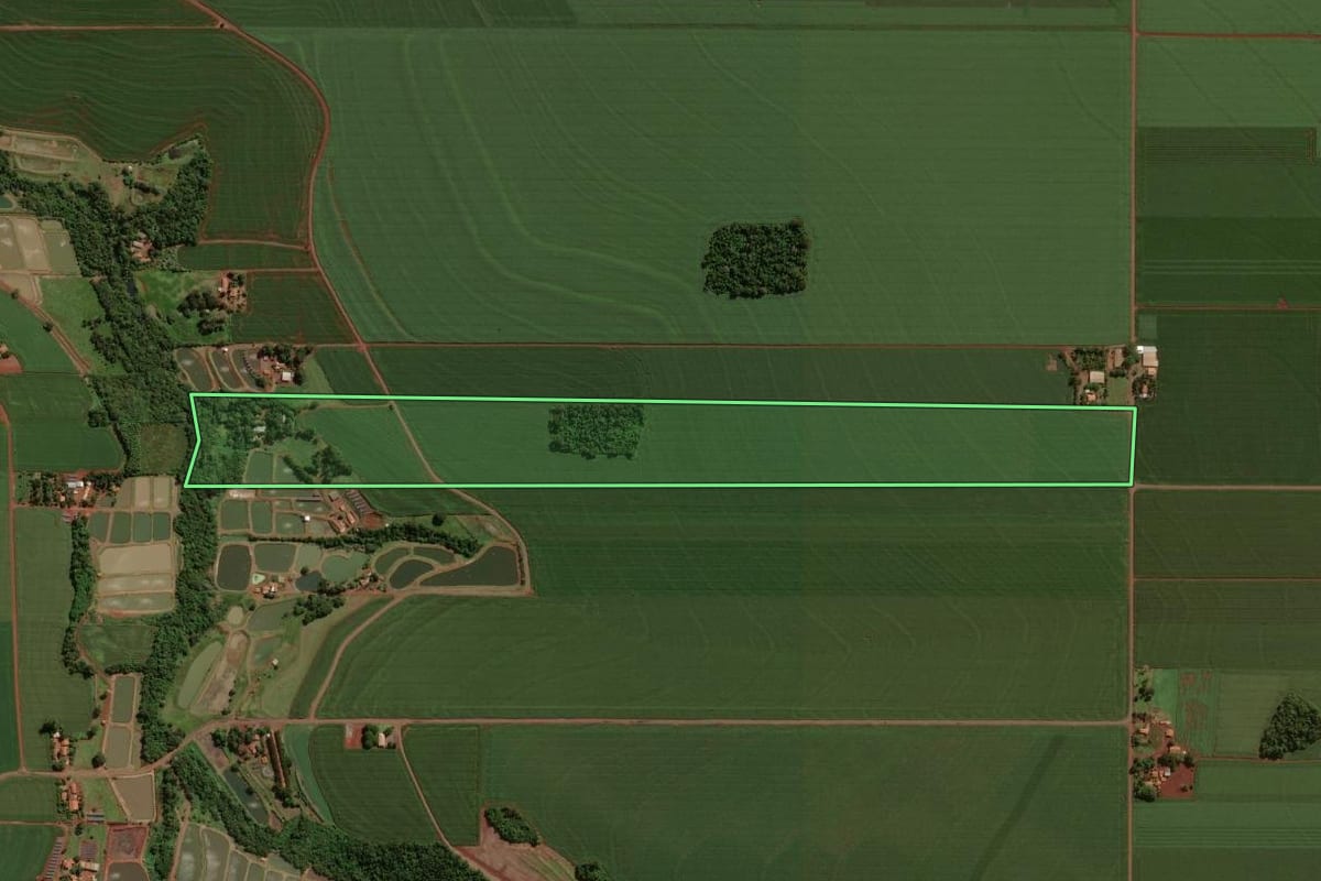 Imagem de satélite do imóvel rural em Maripá (PR), com o contorno declarado no CAR desenhado por cima.