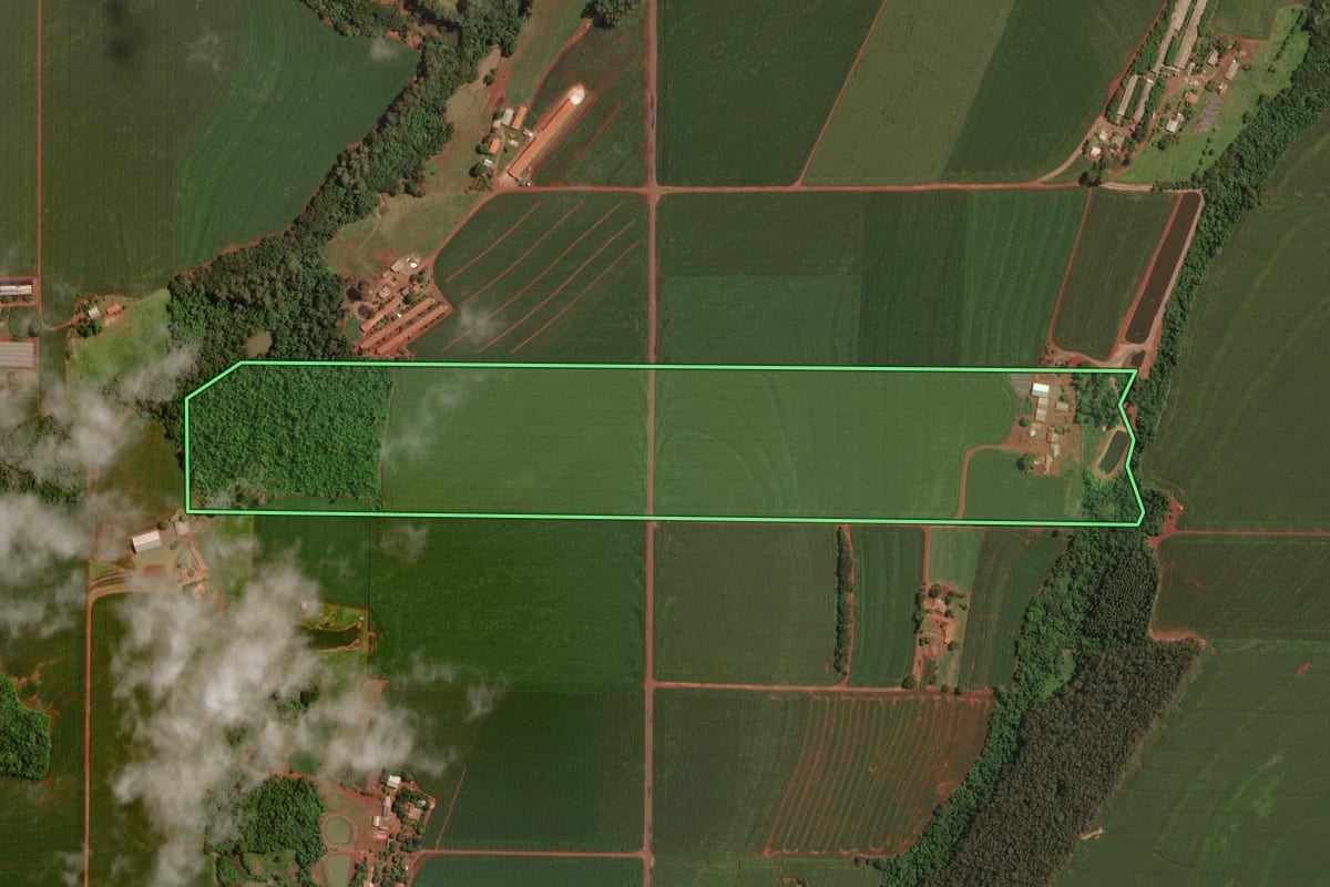 Imagem de satélite do imóvel rural em Maripá (PR), com o contorno declarado no CAR desenhado por cima.