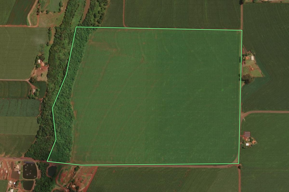 Imagem de satélite do imóvel rural em Maripá (PR), com o contorno declarado no CAR desenhado por cima.