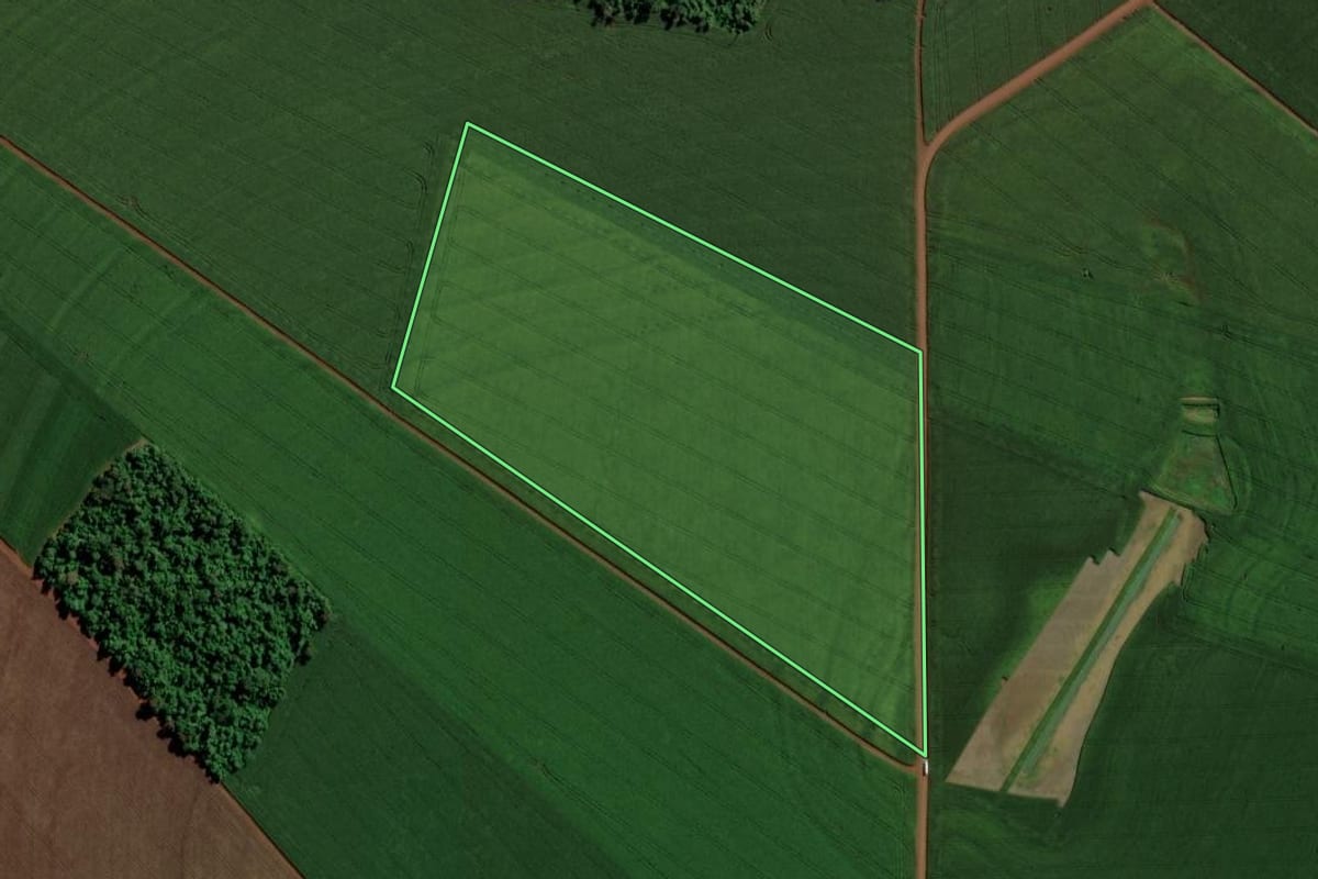 Imagem de satélite do imóvel rural em Maripá (PR), com o contorno declarado no CAR desenhado por cima.