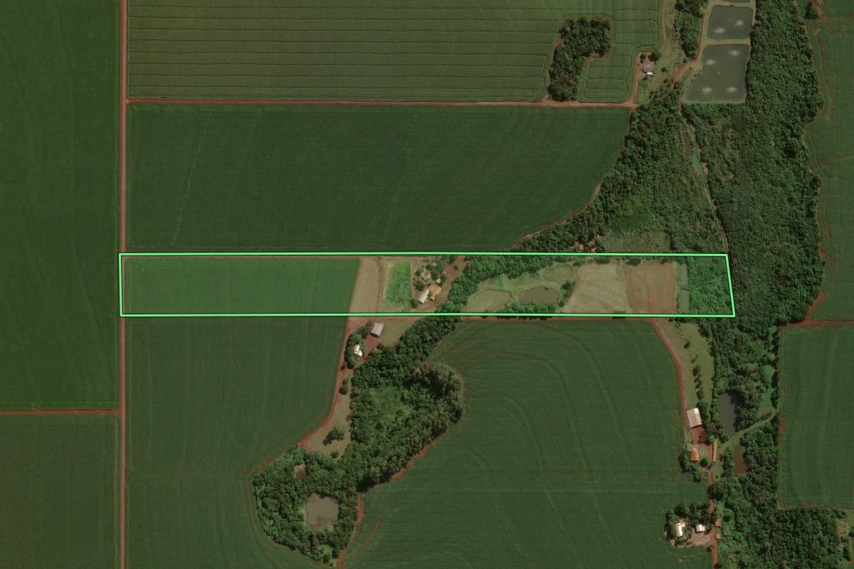 Imagem de satélite do imóvel rural em Maripá (PR), com o contorno declarado no CAR desenhado por cima.