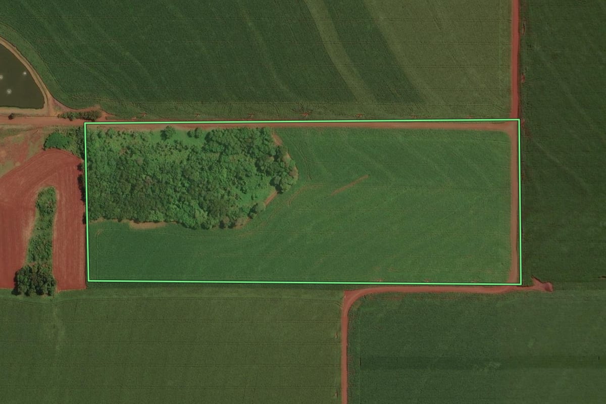 Imagem de satélite do imóvel rural em Maripá (PR), com o contorno declarado no CAR desenhado por cima.