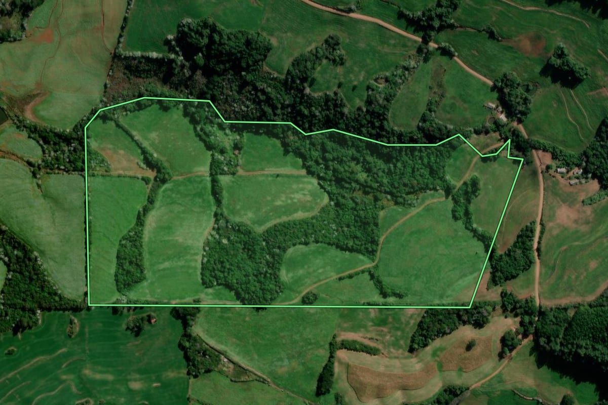 Imagem de satélite do imóvel rural em Marmeleiro (PR), com o contorno declarado no CAR desenhado por cima.