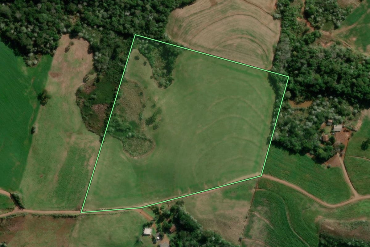 Imagem de satélite do imóvel rural em Marmeleiro (PR), com o contorno declarado no CAR desenhado por cima.