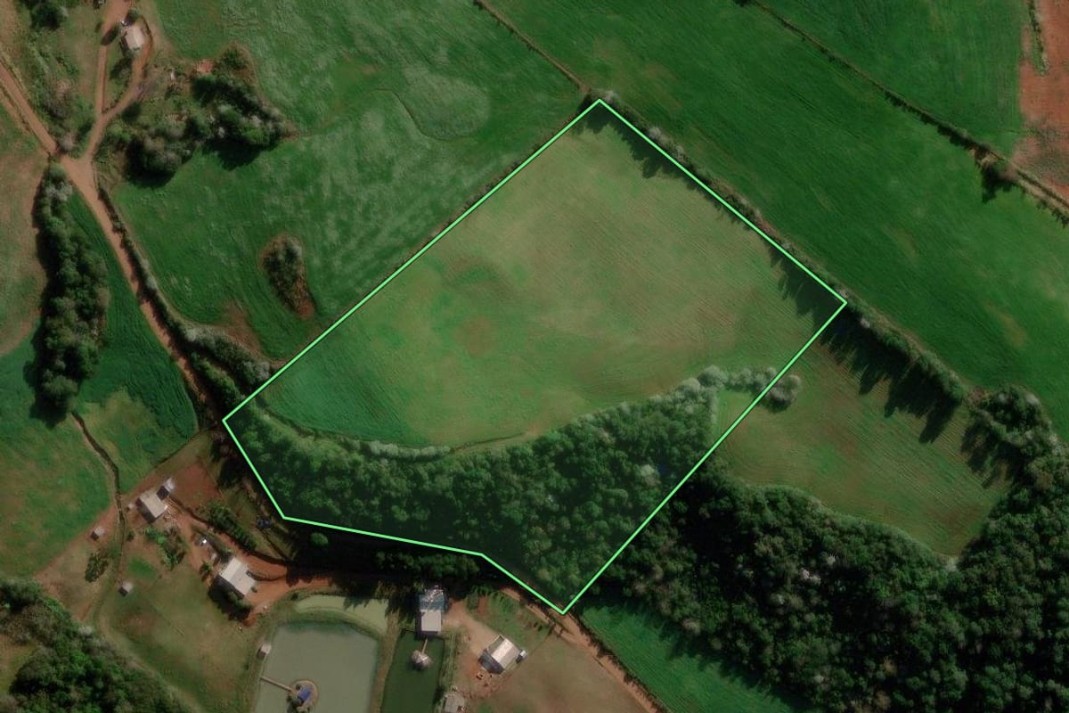 Imagem de satélite do imóvel rural em Marmeleiro (PR), com o contorno declarado no CAR desenhado por cima.