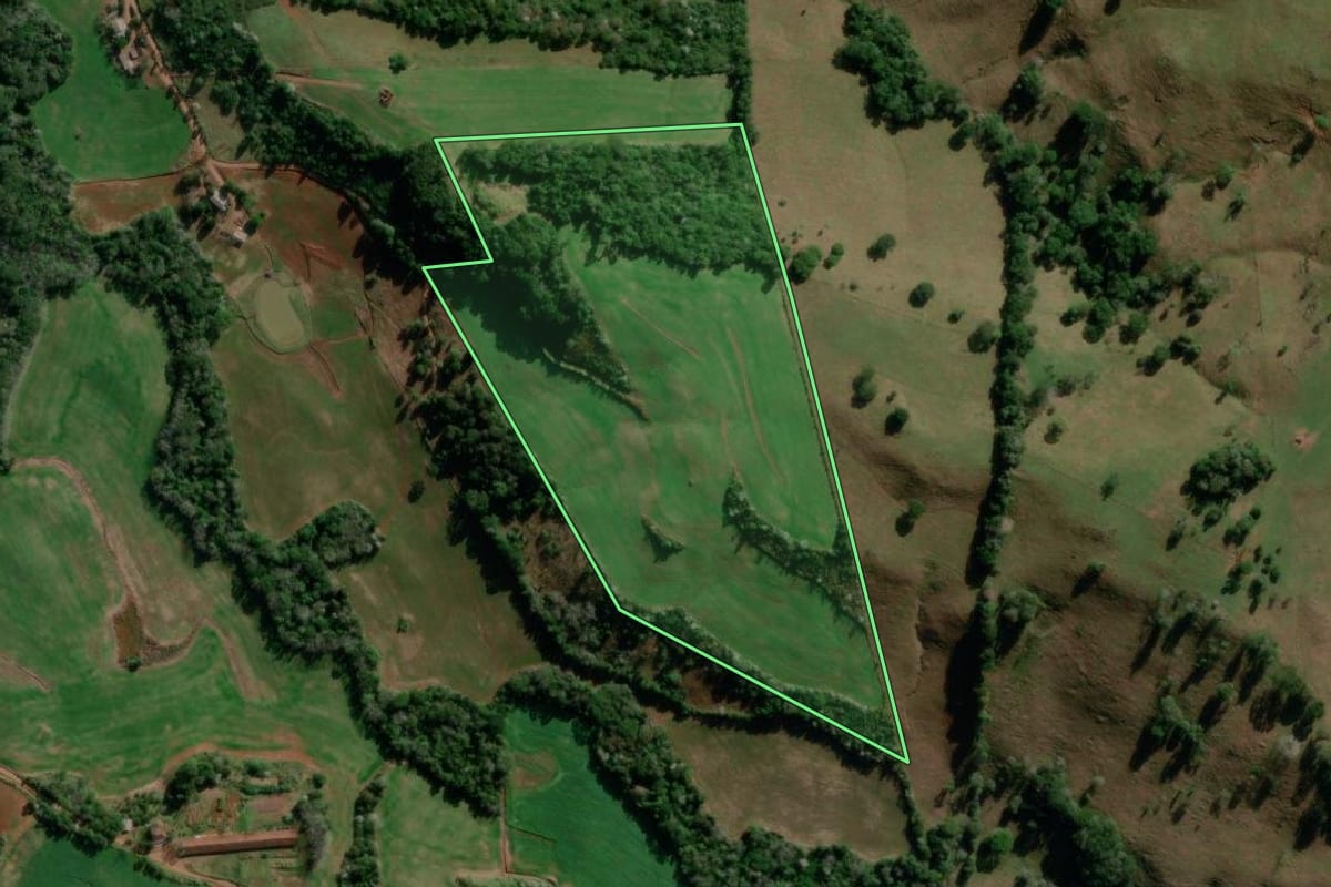 Imagem de satélite do imóvel rural em Marmeleiro (PR), com o contorno declarado no CAR desenhado por cima.