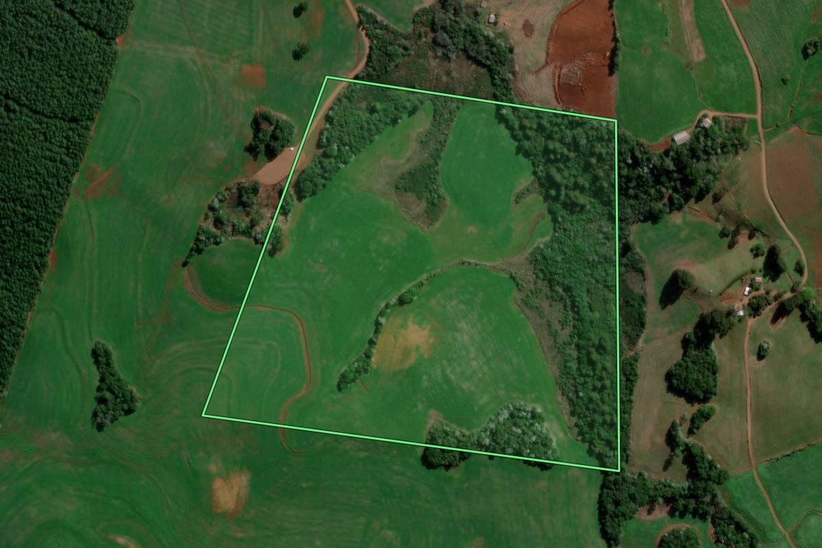 Imagem de satélite do imóvel rural em Marmeleiro (PR), com o contorno declarado no CAR desenhado por cima.