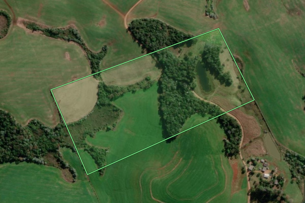 Imagem de satélite do imóvel rural em Marmeleiro (PR), com o contorno declarado no CAR desenhado por cima.