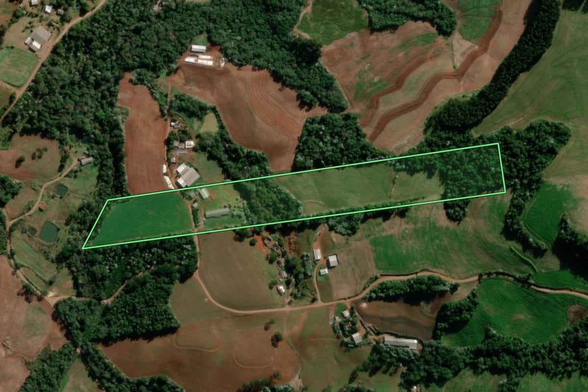 Imagem de satélite do imóvel rural em Marmeleiro (PR), com o contorno declarado no CAR desenhado por cima.