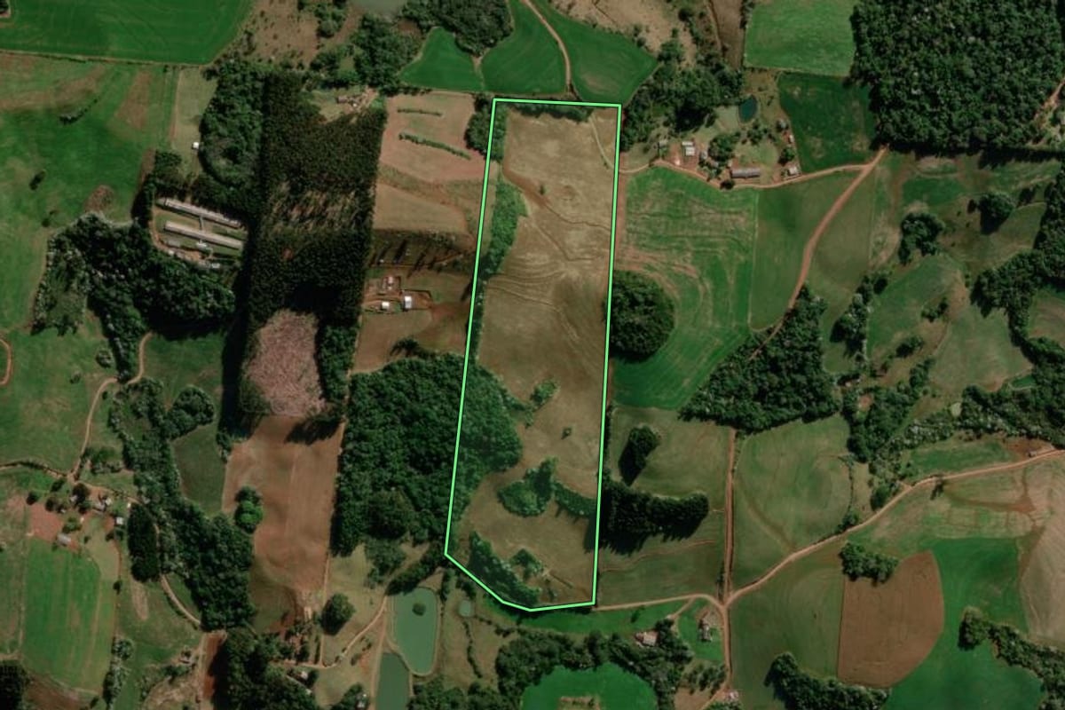 Imagem de satélite do imóvel rural em Marmeleiro (PR), com o contorno declarado no CAR desenhado por cima.