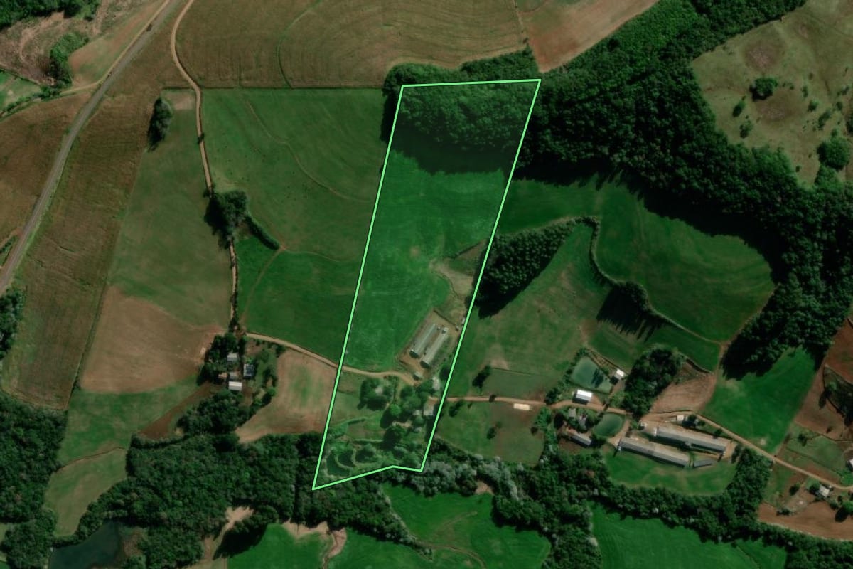 Imagem de satélite do imóvel rural em Marmeleiro (PR), com o contorno declarado no CAR desenhado por cima.
