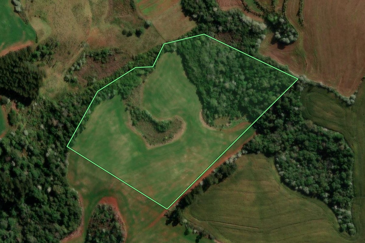 Imagem de satélite do imóvel rural em Marmeleiro (PR), com o contorno declarado no CAR desenhado por cima.