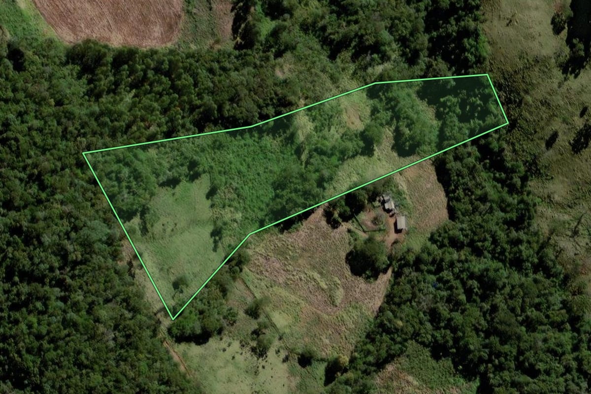 Imagem de satélite do imóvel rural em Marquinho (PR), com o contorno declarado no CAR desenhado por cima.